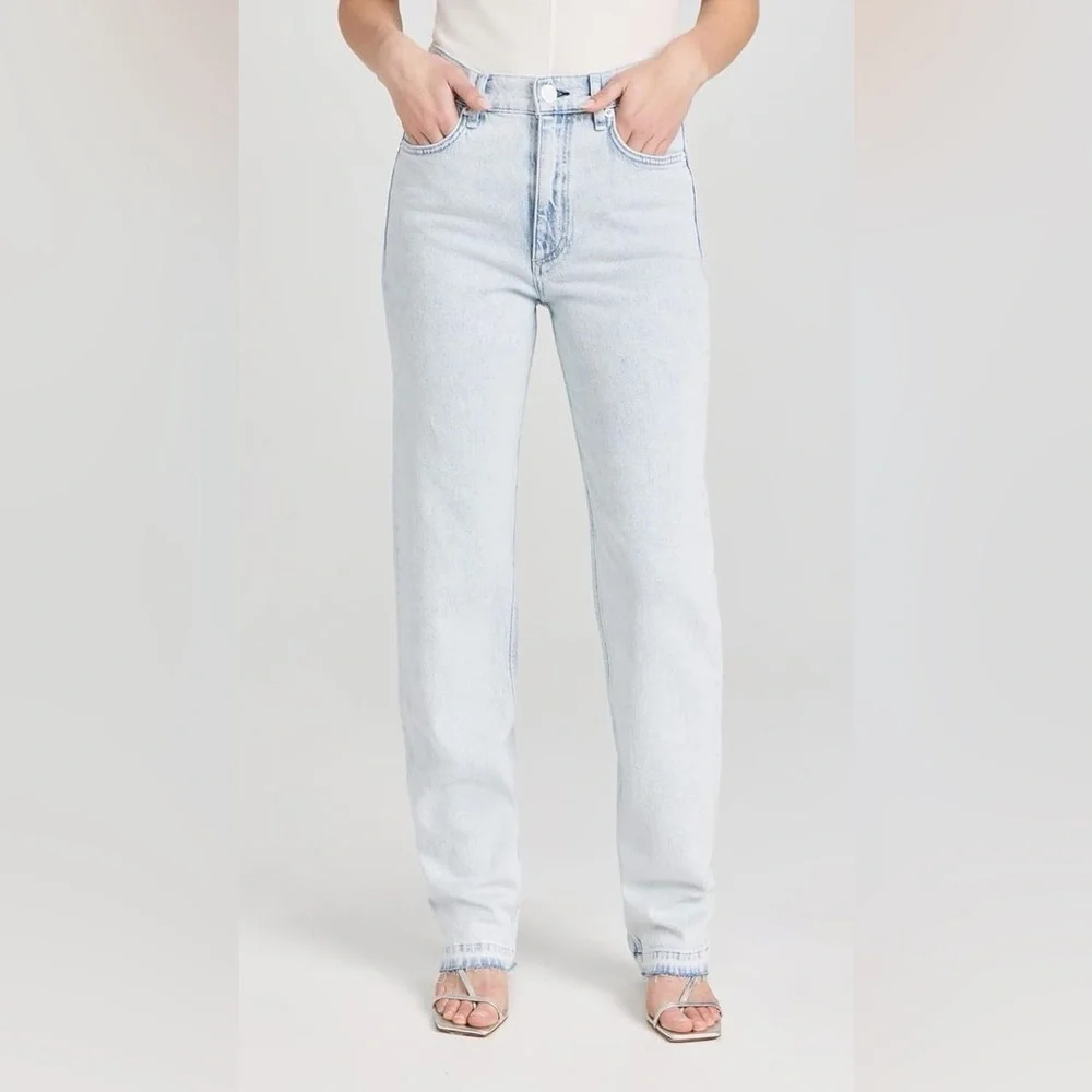 NWOT rag & bone Harlow Midrise Straight Jeans - raw hem light Raquel wash 28